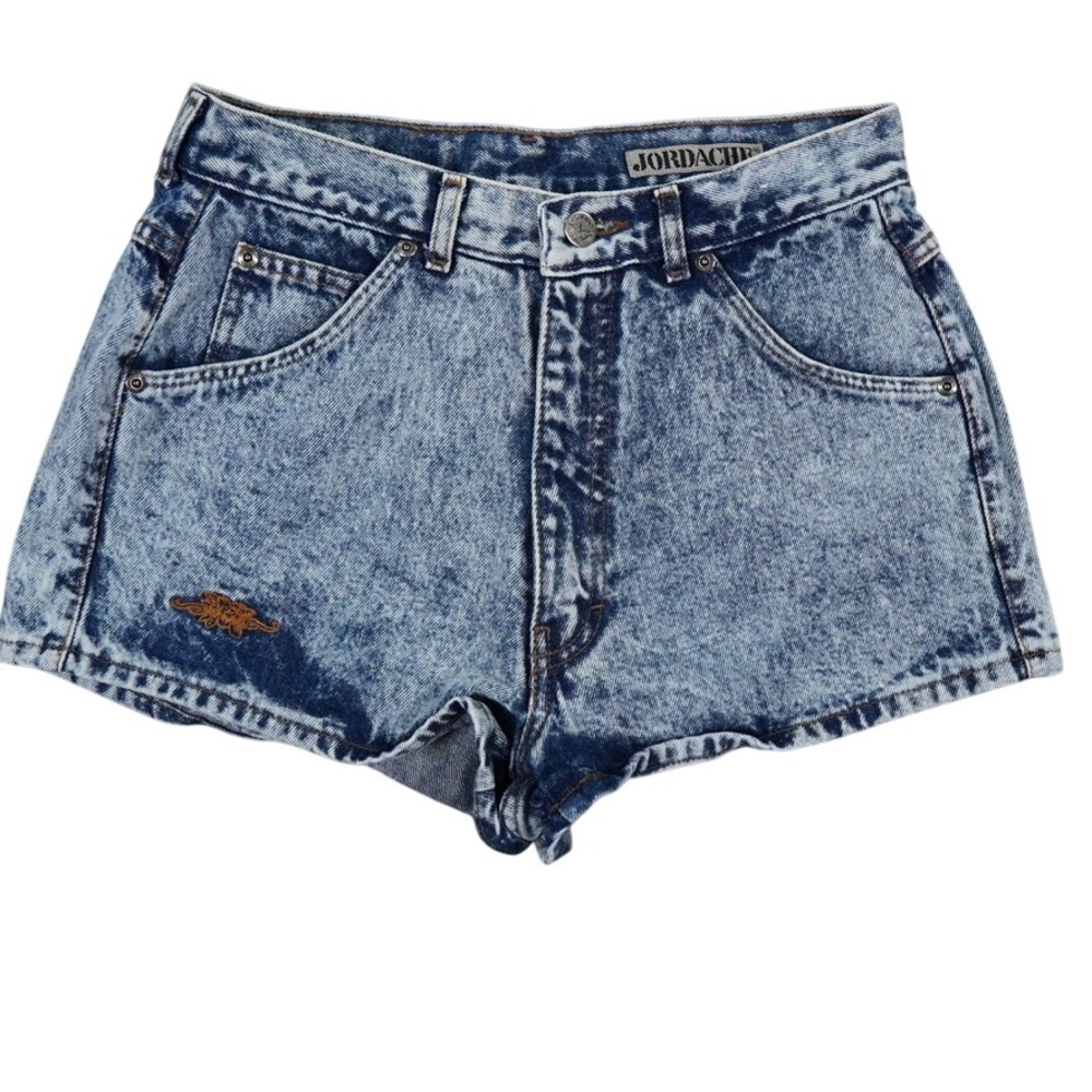 Vintage 80s Jordache Green Label Acid Wash High Rise Denim Shorts Waist 27